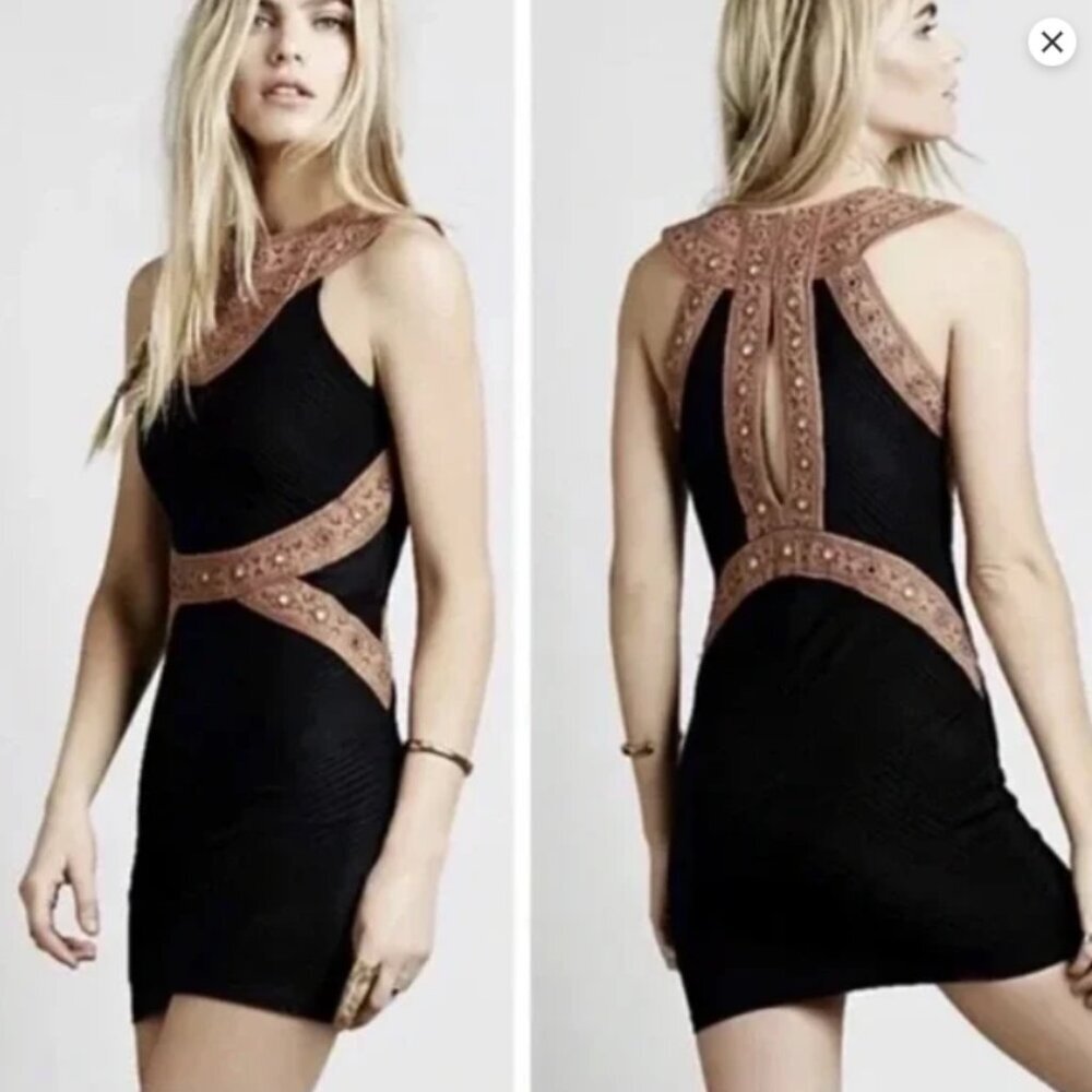 Free People “Nefertiti” Mirror Bodycon Dress • Black • NWT • Size M